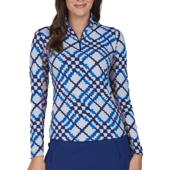 IBKUL Mock Neck Patterned Long Sleeve Zip Top Sonika Size Small NWT - Picture 10 of 10